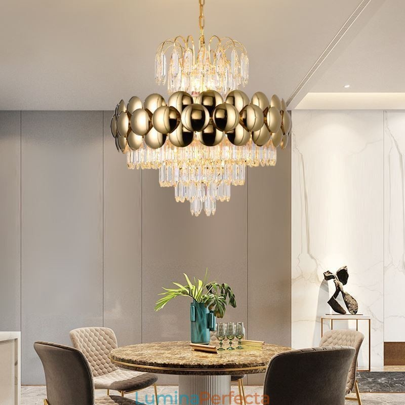 Plafoniera cu pandantiv din cristal galvanizat cu Aur Plafoniera decorativă de lux 60cm