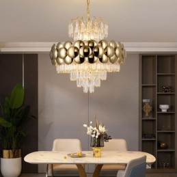 Plafoniera cu pandantiv din cristal galvanizat cu Aur Plafoniera decorativă de lux 60cm