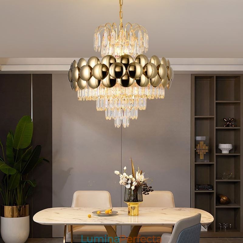 Plafoniera cu pandantiv din cristal galvanizat cu Aur Plafoniera decorativă de lux 60cm