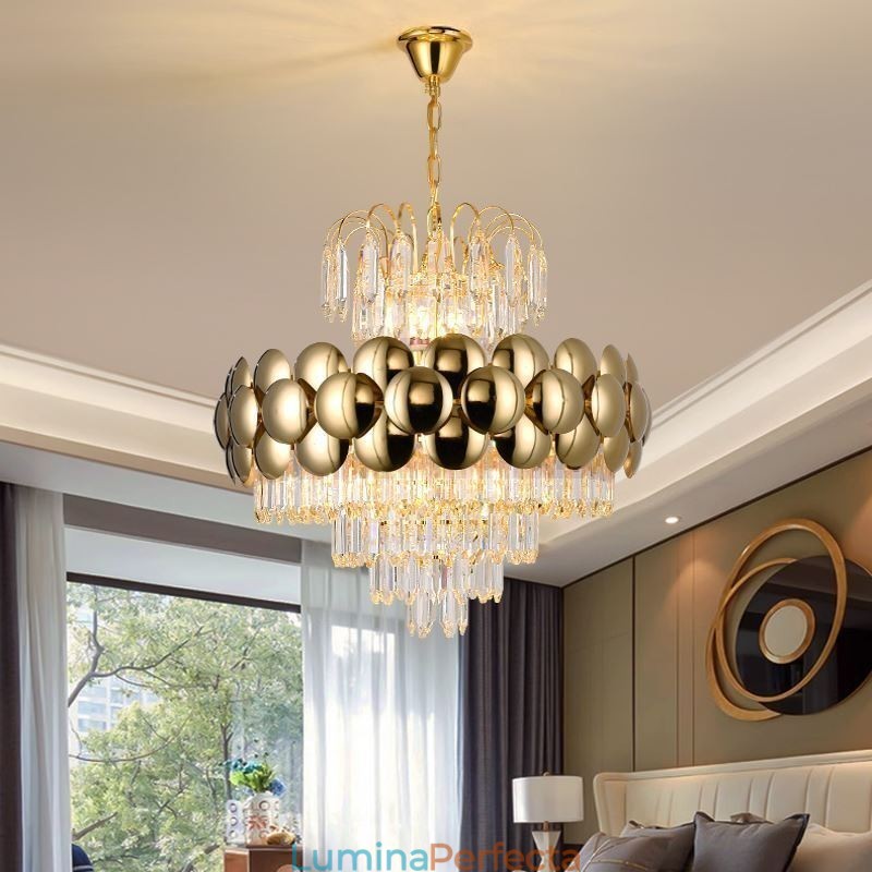 Plafoniera cu pandantiv din cristal galvanizat cu Aur Plafoniera decorativă de lux 60cm