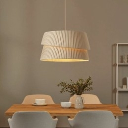 Lampă suspendată în stil crem franțuzesc Lampă de tavan cu abajur din material textil cu două straturi