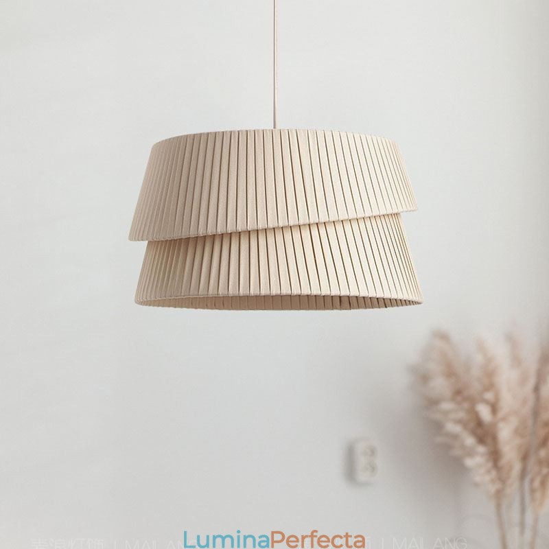 Lampă suspendată în stil crem franțuzesc Lampă de tavan cu abajur din material textil cu două straturi