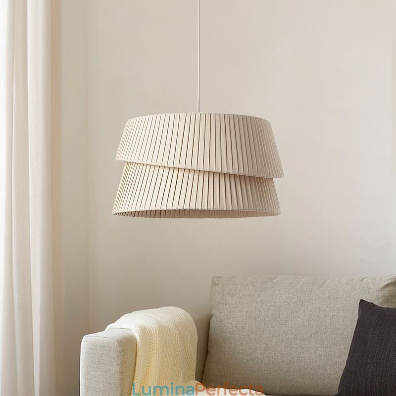 Lampă suspendată în stil crem franțuzesc Lampă de tavan cu abajur din material textil cu două straturi