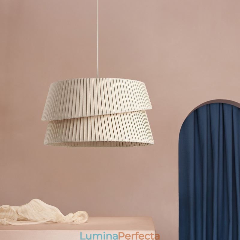 Lampă suspendată în stil crem franțuzesc Lampă de tavan cu abajur din material textil cu două straturi