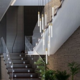 Plafoniera cu coloană din cristal de cupru