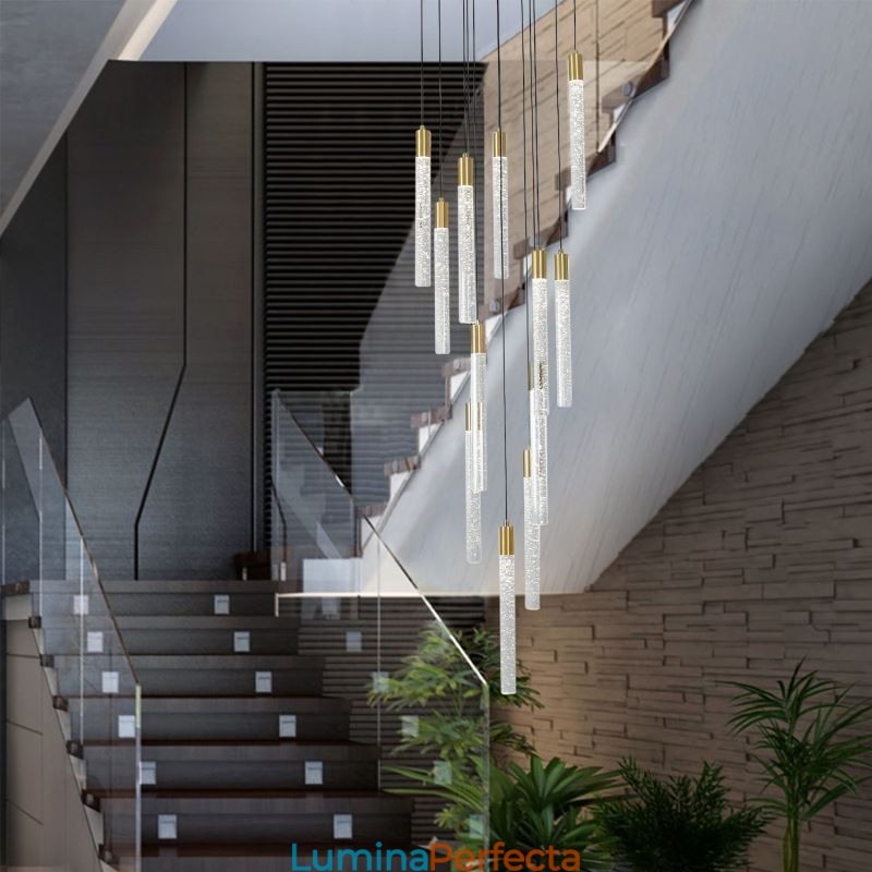 Plafoniera cu coloană din cristal de cupru