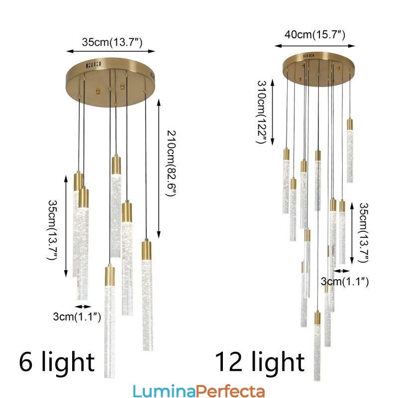 Plafoniera cu coloană din cristal de cupru
