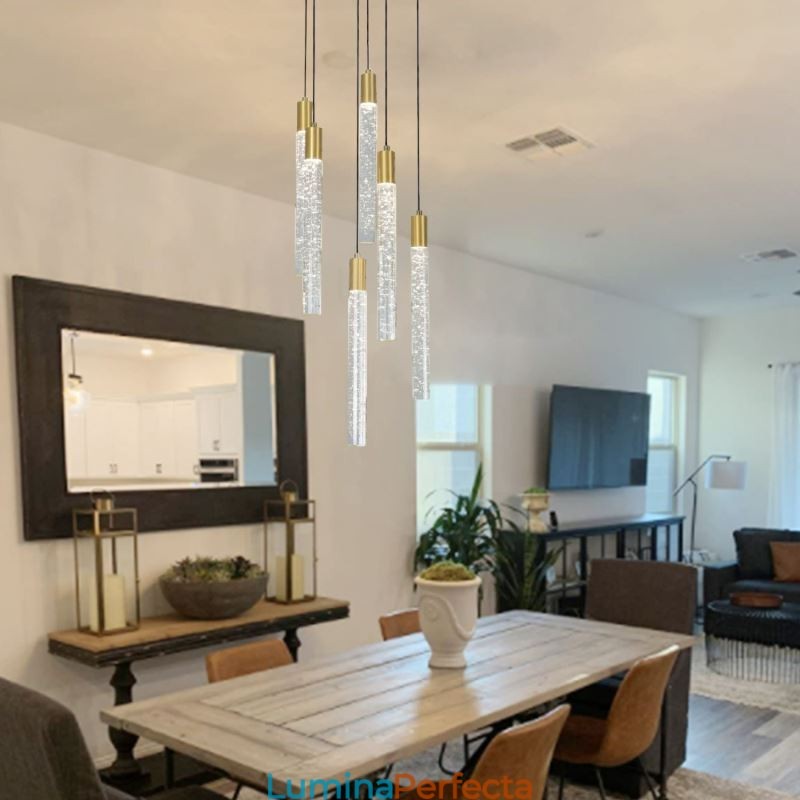 Plafoniera cu coloană din cristal de cupru