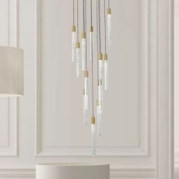 Plafoniera cu coloană din cristal de cupru