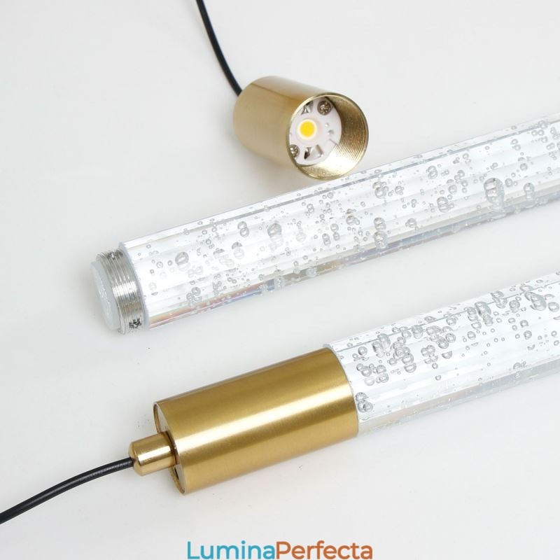 Plafoniera cu coloană din cristal de cupru