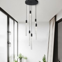 Plafoniera cu coloană de cristal neagră