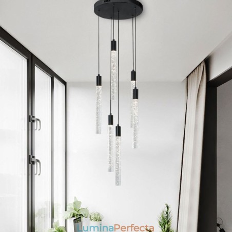 Plafoniera cu coloană de cristal neagră Plafoniera cu coloană de cristal neagră