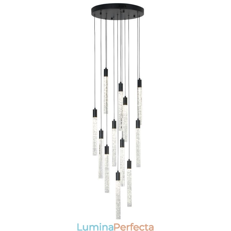 Plafoniera cu coloană de cristal neagră
