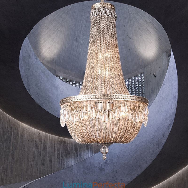 Plafoniera cu pandantiv cu ciucuri, retro american duplex, din aluminiu