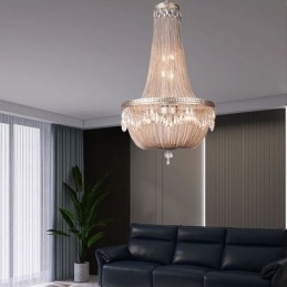 Plafoniera cu pandantiv cu ciucuri, retro american duplex, din aluminiu