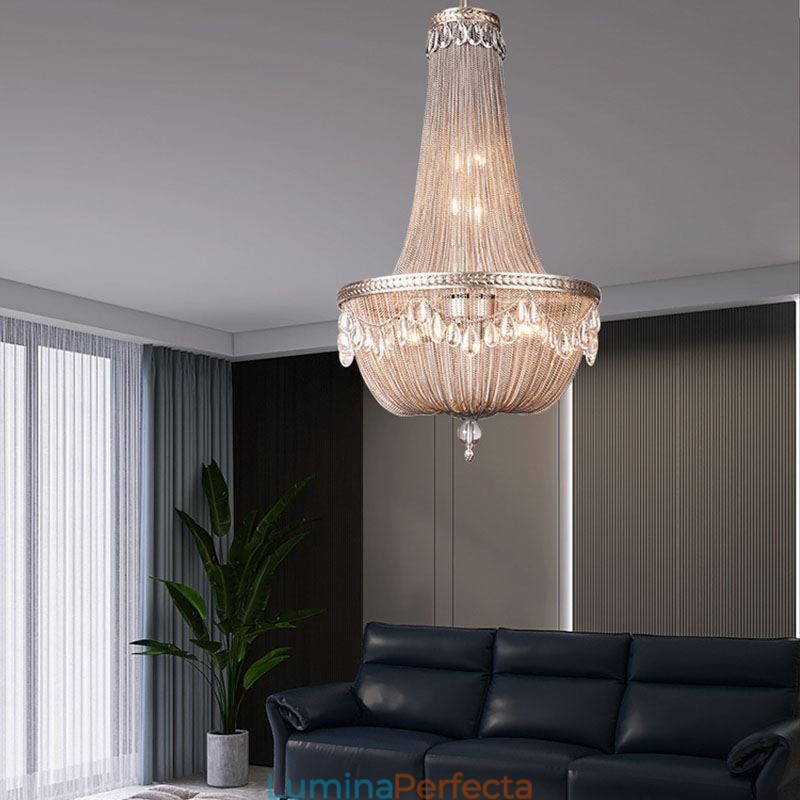 Plafoniera cu pandantiv cu ciucuri, retro american duplex, din aluminiu