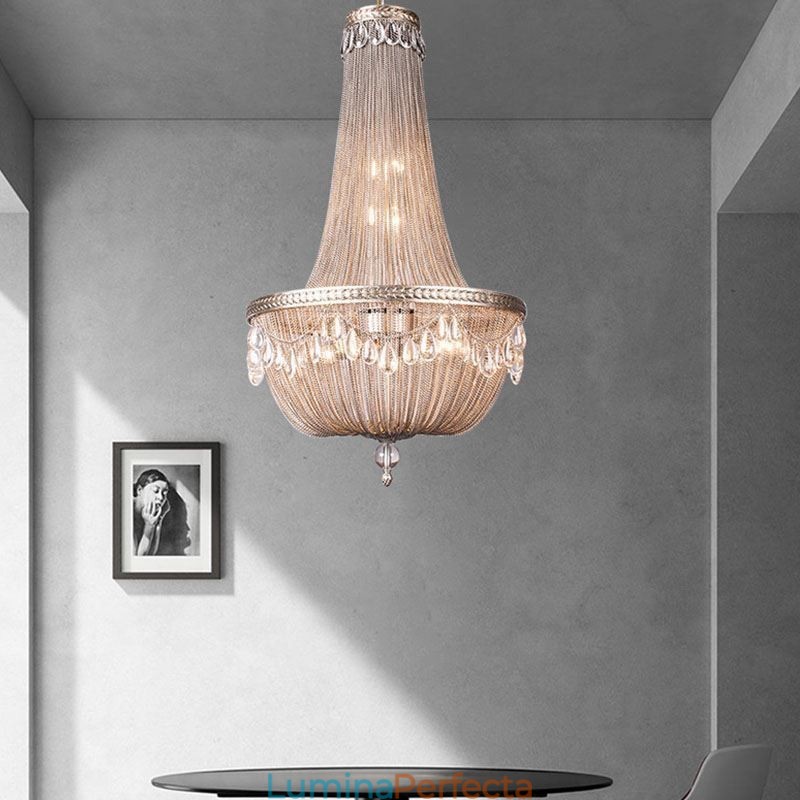 Plafoniera cu pandantiv cu ciucuri, retro american duplex, din aluminiu
