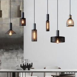 Lampă suspendată neagră Ciment Grid Light Country Plafoniera retro