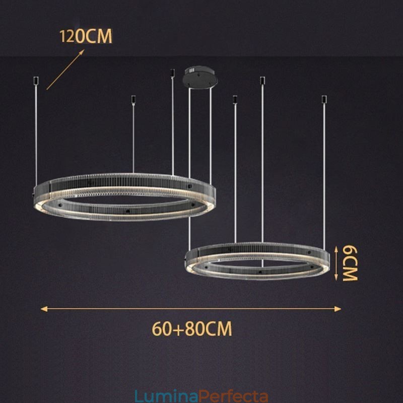 Lampă suspendată 60+80CM Plafoniera din sticlă cerc dublu, reglabilă fără trepte, cu telecomandă