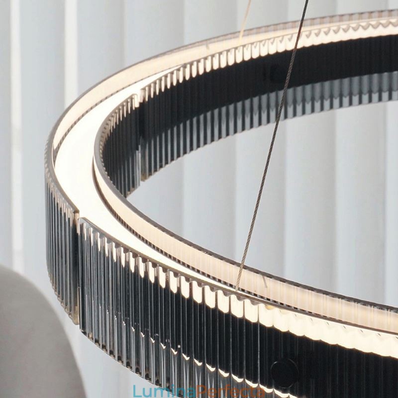 Lampă suspendată 60+80CM Plafoniera din sticlă cerc dublu, reglabilă fără trepte, cu telecomandă