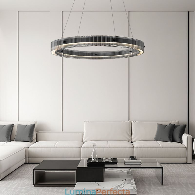 Lampă suspendată din sticlă 60 80 cm Plafoniera circulară reglabilă fără trepte cu telecomandă