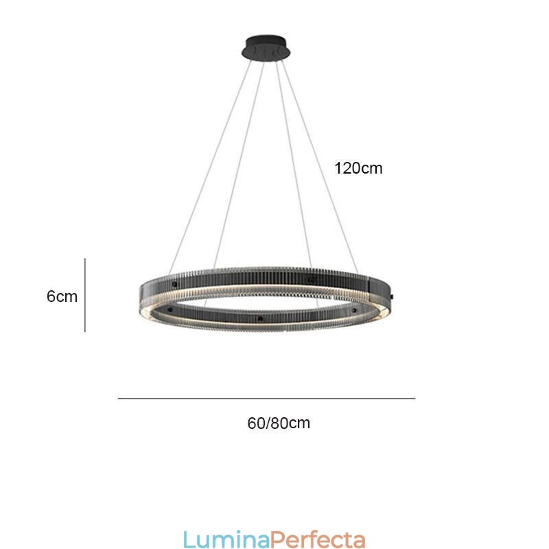 Lampă suspendată din sticlă 60 80 cm Plafoniera circulară reglabilă fără trepte cu telecomandă