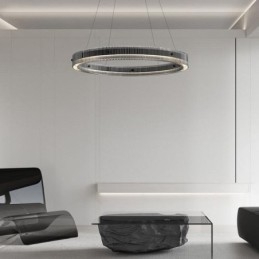 Lampă suspendată din sticlă 60 80 cm Plafoniera circulară reglabilă fără trepte cu telecomandă