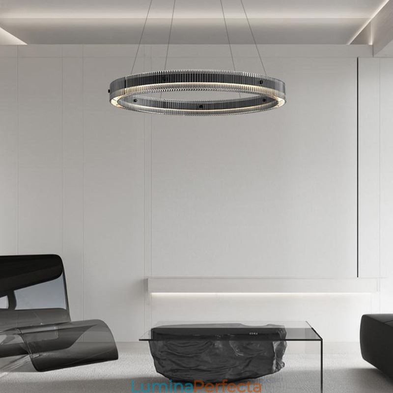 Lampă suspendată din sticlă 60 80 cm Plafoniera circulară reglabilă fără trepte cu telecomandă