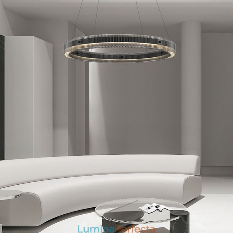 Lampă suspendată din sticlă 60 80 cm Plafoniera circulară reglabilă fără trepte cu telecomandă
