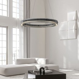 Lampă suspendată din sticlă 60 80 cm Plafoniera circulară reglabilă fără trepte cu telecomandă