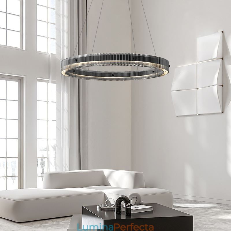 Lampă suspendată din sticlă 60 80 cm Plafoniera circulară reglabilă fără trepte cu telecomandă
