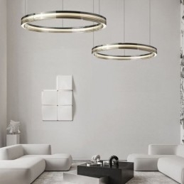 Plafoniera din sticlă 60+80CM Decor cerc dublu cerc suspendat Dimmare tricromatică