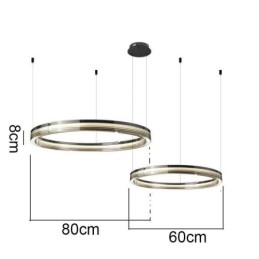 Plafoniera din sticlă 60+80CM Decor cerc dublu cerc suspendat Dimmare tricromatică