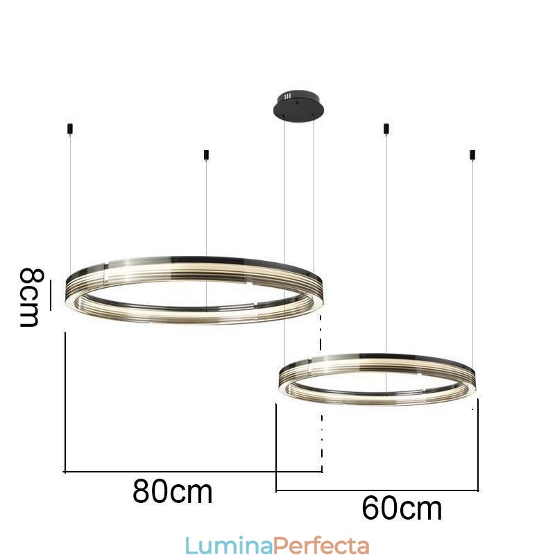 Plafoniera din sticlă 60+80CM Decor cerc dublu cerc suspendat Dimmare tricromatică