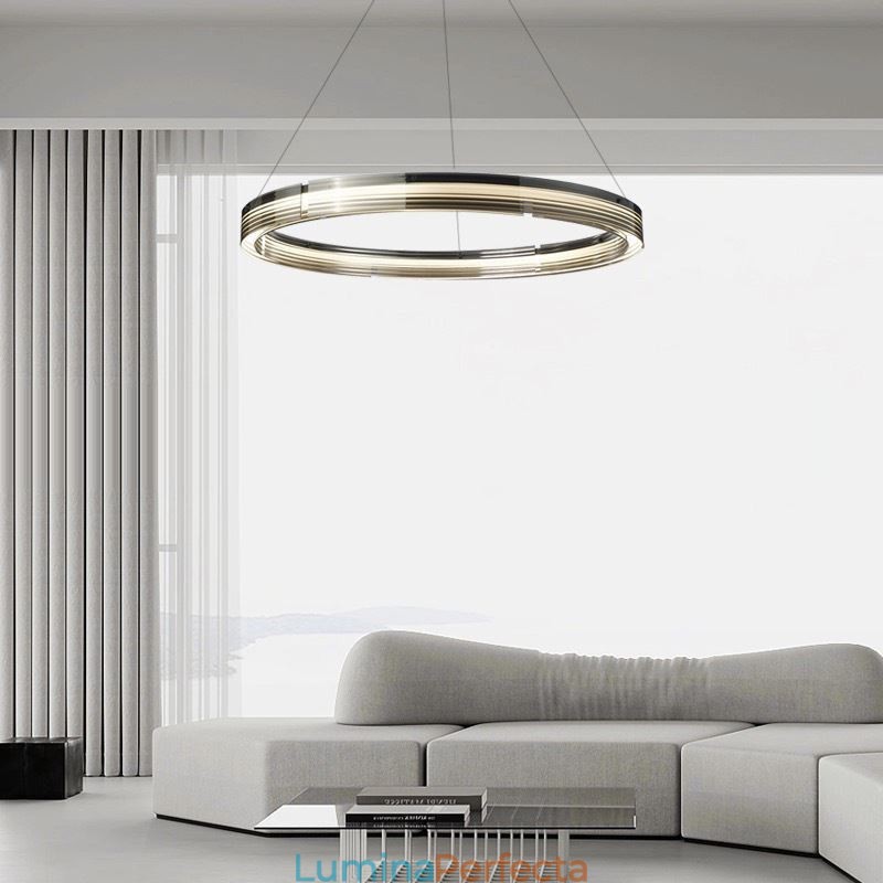 Lampă suspendată 60 80CM Plafoniere circulare din sticlă Dimmare tricromatică