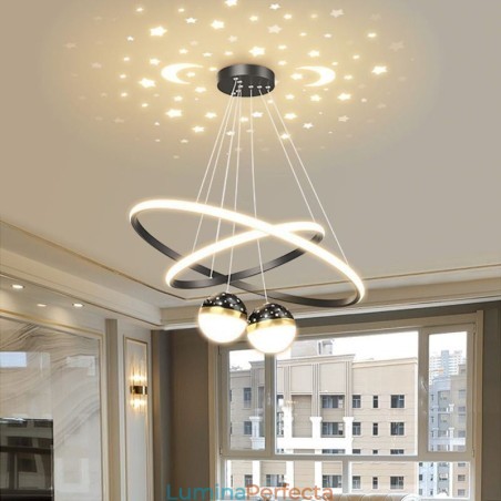Lampă suspendată modernă, din fier forjat, din silicon, cu inel dublu cerc Lampă suspendată modernă, din fier forjat, din silicon, cu inel dublu cerc