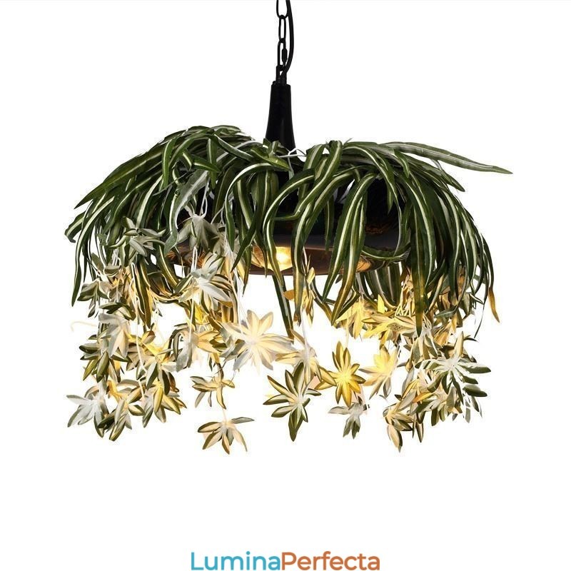 Lampă suspendată pentru acasă Candelabru decorat cu plante artificiale în stil industrial
