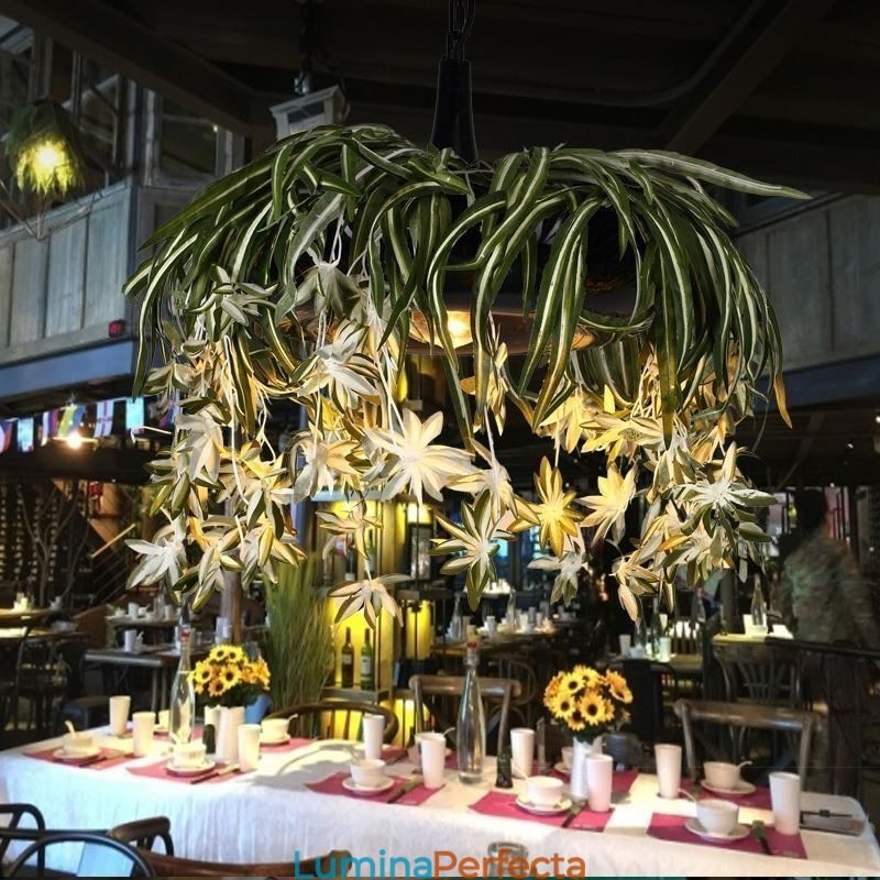 Lampă suspendată pentru acasă Candelabru decorat cu plante artificiale în stil industrial