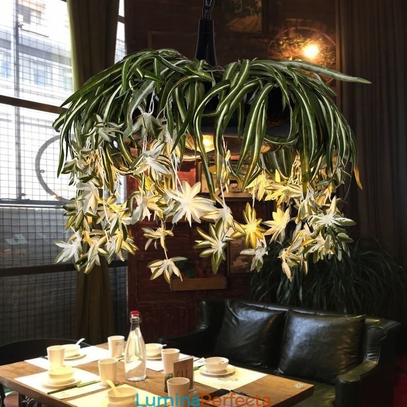 Lampă suspendată pentru acasă Candelabru decorat cu plante artificiale în stil industrial
