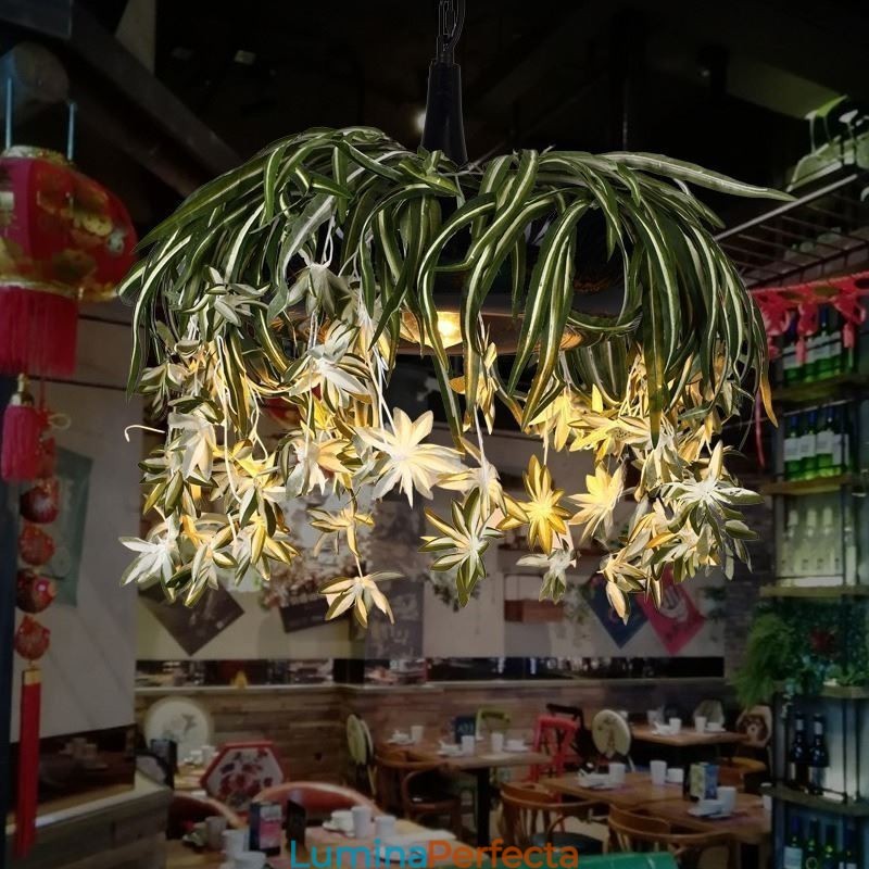 Lampă suspendată pentru acasă Candelabru decorat cu plante artificiale în stil industrial