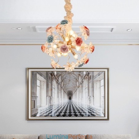 Iluminat cu pandantiv decorativ Candelabru cu flori din cristal modern Iluminat cu pandantiv decorativ Candelabru cu flori din cristal modern