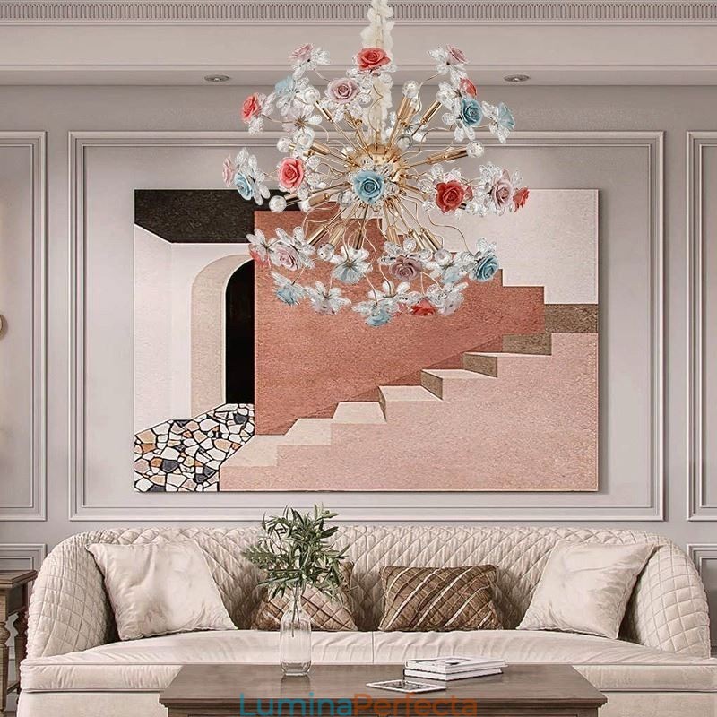 Iluminat cu pandantiv decorativ Candelabru cu flori din cristal modern