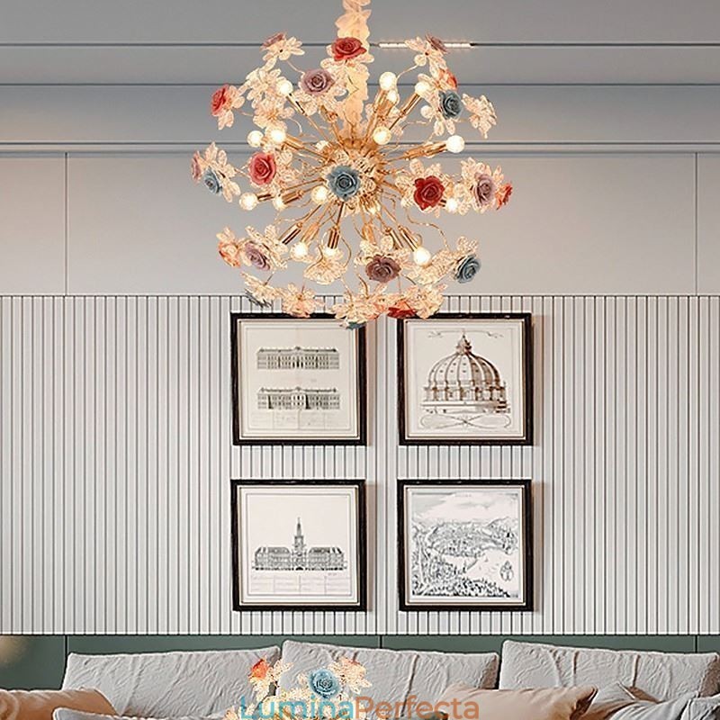 Iluminat cu pandantiv decorativ Candelabru cu flori din cristal modern