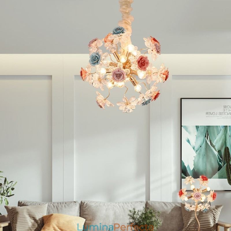 Iluminat cu pandantiv decorativ Candelabru cu flori din cristal modern