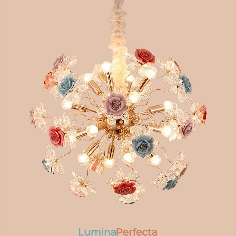 Iluminat cu pandantiv decorativ Candelabru cu flori din cristal modern