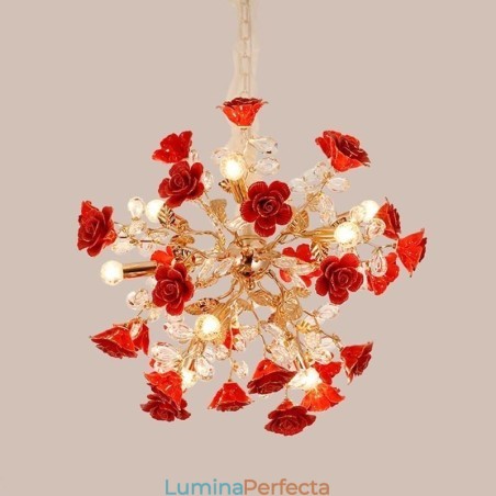 Candelabru de lux din ceramică cu flori roșii Candelabru de lux din ceramică cu flori roșii