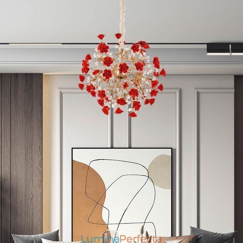 Candelabru de lux din ceramică cu flori roșii