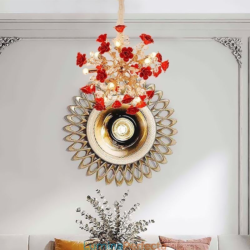 Candelabru de lux din ceramică cu flori roșii
