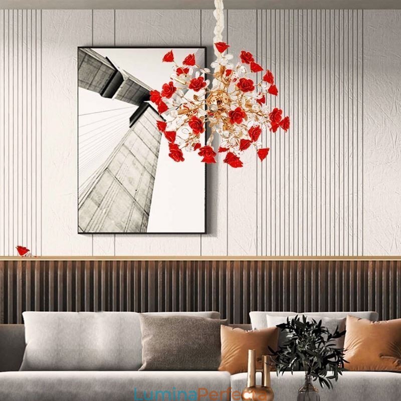 Candelabru de lux din ceramică cu flori roșii