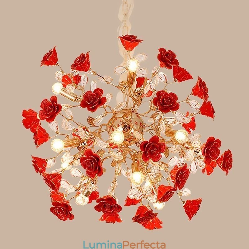Candelabru de lux din ceramică cu flori roșii